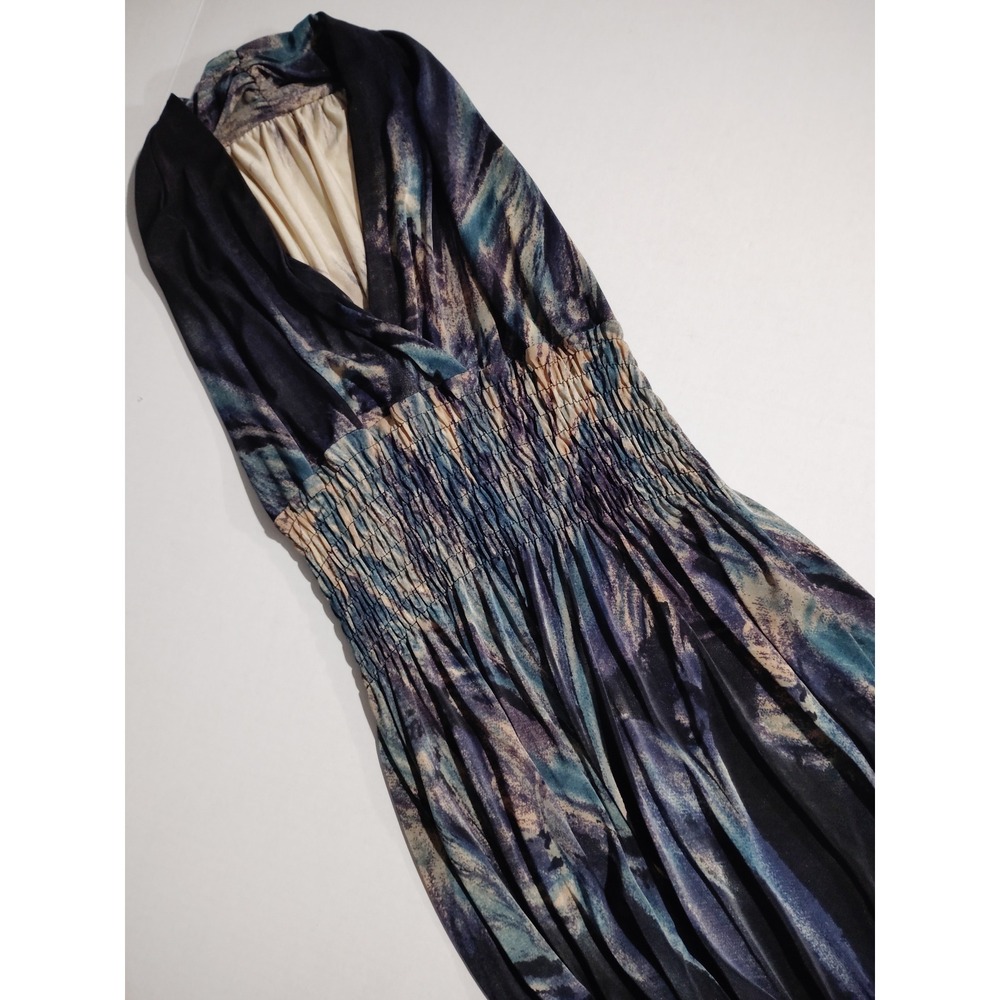 Womens Abstract Print Smocked Waist Mini Dress Black Blue Tan XXS‎ - Picture 11 of 11